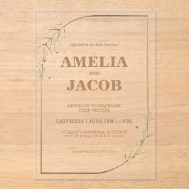 金ゴールドフローラフレーム結婚式招待状 アクリル招待状