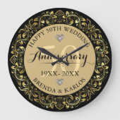 金ゴールドフローラフレーム結婚金ゴールドの記念日 ラージ壁時計 (正面)