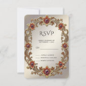 金ゴールドフローラフレーム（赤石RSVPカード付き） 出欠カード (正面)