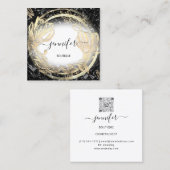 金ゴールドフローラフレームQRCodeロゴブラックアブスタクト スクエア名刺 (正面/裏面)