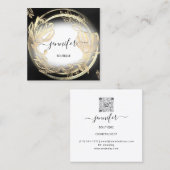 金ゴールドフローラフレームQRCodeロゴ白黒 スクエア名刺 (正面/裏面)