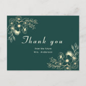 金ゴールドフローラブライダルシャワーサンキューカード インビテーションポストカード (正面)