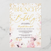 金ゴールドフローラブランチ気泡ブライダルシャワー 箔招待状 (正面)