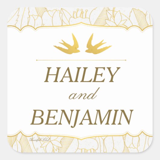 金ゴールドフローラブリスステッカー スクエアシール (正面)