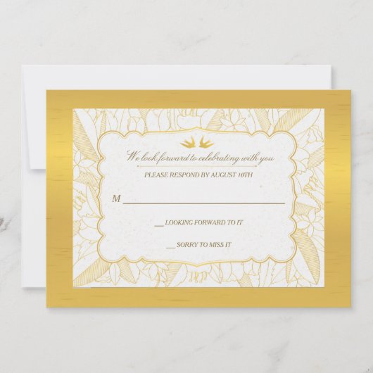 金ゴールドフローラブリス応答カード 招待状 (正面)