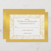 金ゴールドフローラブリス応答カード 招待状 (正面/裏面)