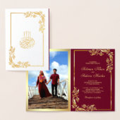 金ゴールドフローラブルゴーニュ写真ムスリム結婚ズ 箔カード (ディスプレー)