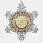 金ゴールドフローラブルゴーニュ結婚50周年記念 スノーフレークピューターオーナメント (正面)