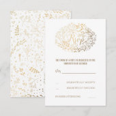 金ゴールドフローラブーケウェディングRSVPカード 出欠カード (正面/裏面)