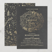 金ゴールドフローラブーケシャルボード婚約パーティ 招待状 (正面/裏面)