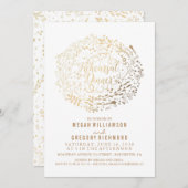 金ゴールドフローラブーケホワイトリハーサルディナー 招待状 (正面/裏面)