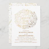 金ゴールドフローラブーケホワイト婚約パーティ 招待状 (正面/裏面)