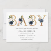 金ゴールドフローラベビーシャワー招待 招待状 (正面)