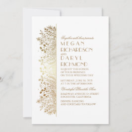 金ゴールドフローラベビーズブレスエレガントな結婚式 招待状