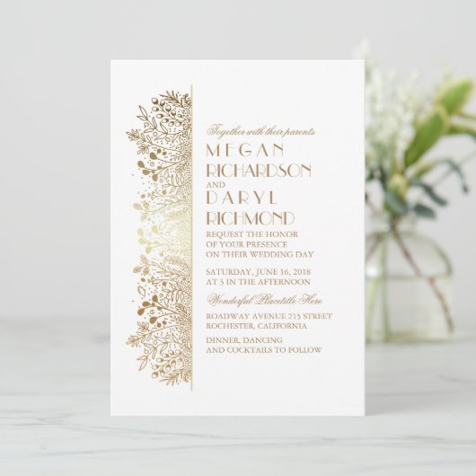 金ゴールドフローラベビーズブレスエレガントな結婚式 招待状 (スタンド正面)