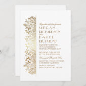 金ゴールドフローラベビーズブレスエレガントな結婚式 招待状 (正面/裏面)