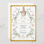 金ゴールドフローラベビーバニーベビーシャワー 招待状 (正面/裏面)