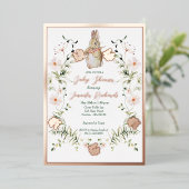 金ゴールドフローラベビーバニーベビーシャワー 箔招待状 (立ち正面)