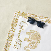 金ゴールドフローラペイズリーゾウイラストレーション ビーチタオル (インサイチュ)