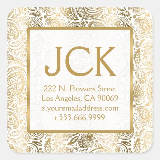 金ゴールドフローラペイズリーパターン スクエアシール (正面)