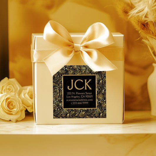 金ゴールドフローラペイズリーパターン(黒) スクエアシール