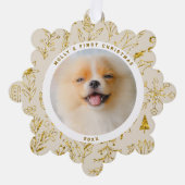 金ゴールドフローラペットの初めてのクリスマス写真 オーナメントカード (正面)