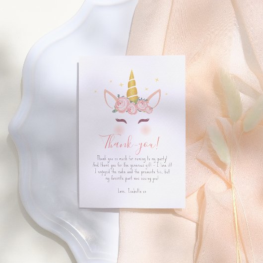 金ゴールドフローラマジカルユニコーンガールバースデーパーティー サンキューカード