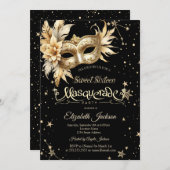 金ゴールドフローラマスクスターズスウィート16 招待状 (正面/裏面)