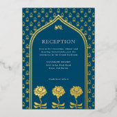 金ゴールドフローラマリゴールドインディアンウェディングレセプション 箔招待状 (正面)