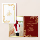 金ゴールドフローラマルーン写真ムスリム結婚ズ 箔カード (ディスプレー)