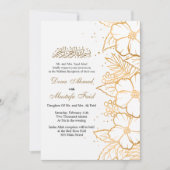 金ゴールドフローラムスリム結婚式招待状 招待状 (正面)