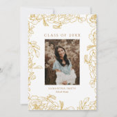 金ゴールドフローラモダンタイポグラフィ写真卒業 案内状 (正面)
