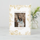 金ゴールドフローラモダンタイポグラフィ写真卒業 案内状 (スタンド正面)