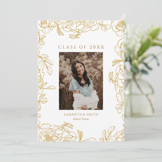 金ゴールドフローラモダンタイポグラフィ写真卒業 案内状 (スタンド正面)