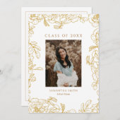 金ゴールドフローラモダンタイポグラフィ写真卒業 案内状 (正面/裏面)