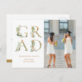 金ゴールドフローラモダンタイポグラフィ撮影 インビテーションポストカード (正面/裏面)