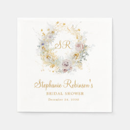 金ゴールドフローラモノグラムブライダルシャワー スタンダードカクテルナプキン