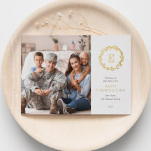 金ゴールドフローラモノグラム感謝祭グリーティングフォト