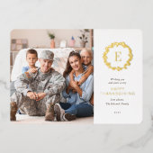 金ゴールドフローラモノグラム感謝祭グリーティングフォト 箔シーズンカード (正面)