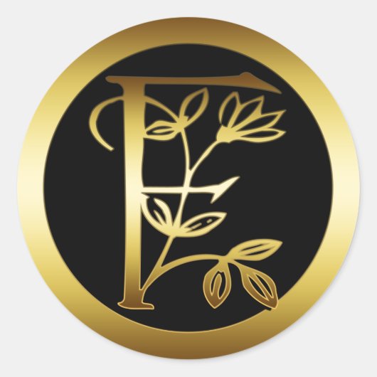 金ゴールドフローラモノグラム文字F ラウンドシール (正面)