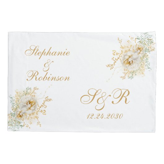 金ゴールドフローラモノグラム結婚ロゴのギフトピローケース 枕カバー (裏面)