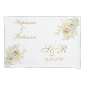 金ゴールドフローラモノグラム結婚ロゴのギフトピローケース 枕カバー (正面)