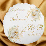 金ゴールドフローラモノグラム結婚ロゴの贈り物 ラウンドクッション<br><div class="desc">金ゴールド冬のフローラモノグラム結婚のロゴのギフトラウンド枕。新し素晴らしく結婚の贈り物新婦カスタマイズ名、イニシャル、デート結婚への簡単今日は手に入れろ！</div>