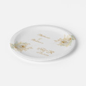 金ゴールドフローラモノグラム結婚ロゴ装飾用クッション ペーパープレート (アングル)