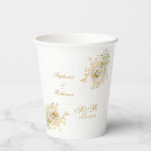 金ゴールドフローラモノグラム結婚ロゴ 紙コップ (裏面)