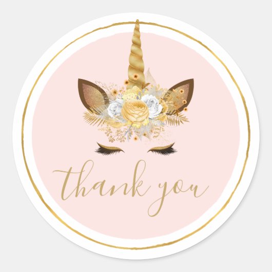 金ゴールドフローラユニコーンありがとう ラウンドシール (正面)
