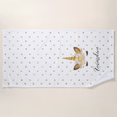 金ゴールドフローラユニコーン ビーチタオル (正面)