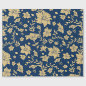 金ゴールドフローララッピング紙とネイビー背景 ラッピングペーパー (フラット)