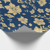 金ゴールドフローララッピング紙とネイビー背景 ラッピングペーパー (角)