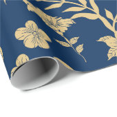 金ゴールドフローララッピング紙とネイビー背景 ラッピングペーパー (ロールコーナー)